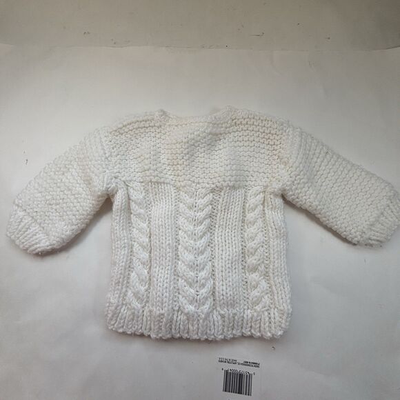 Handmade Cable Knit Baby Sweater Cardigan White Blue Buttons Newborn 0-3M EUC - Picture 7 of 10